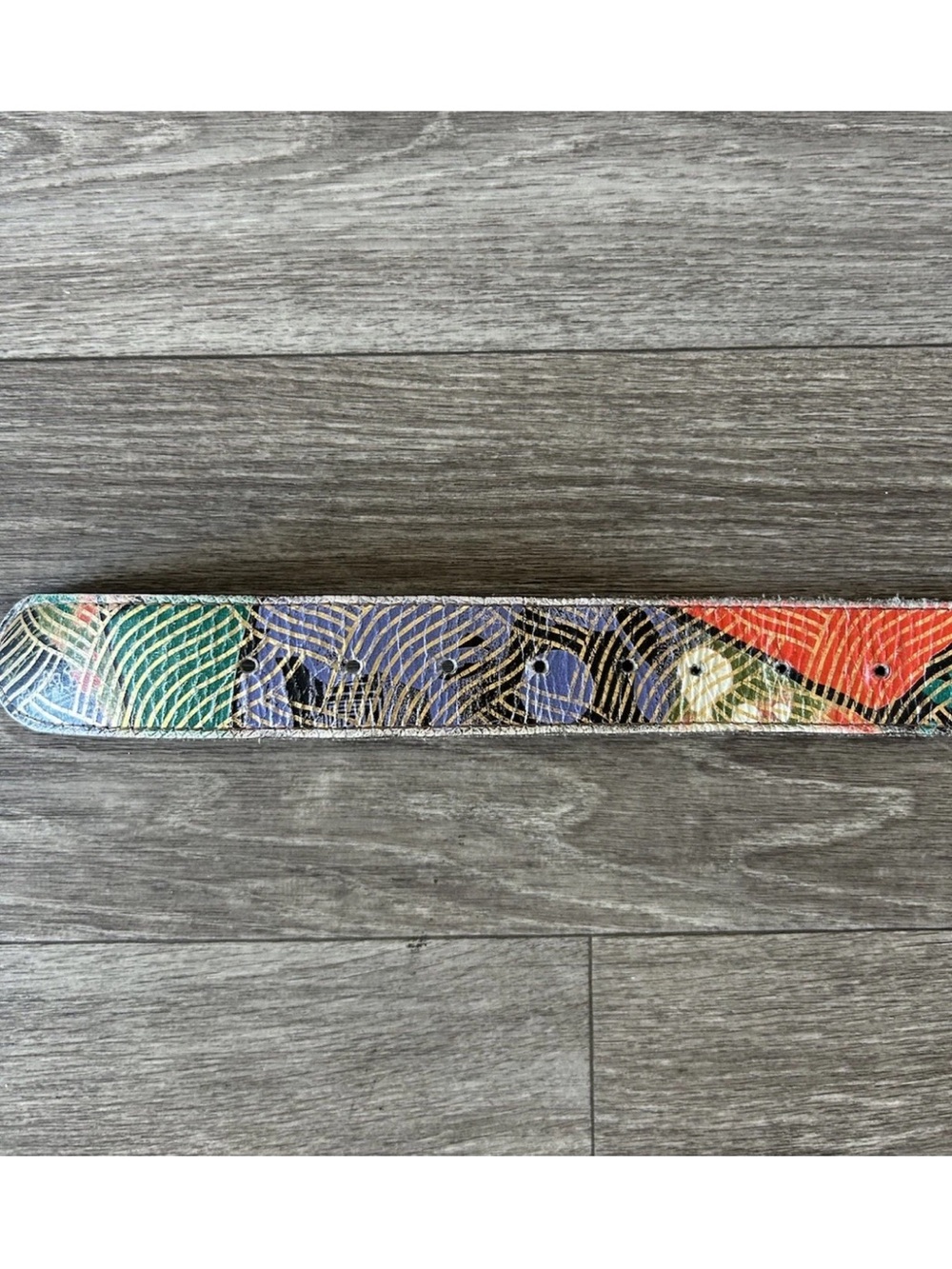 Vintage 80s Abstract Painted Leather Belt Gold Buckle USA M/L 38” - Picture 12 of 14